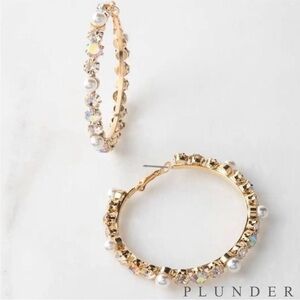 New Plunder "Kirby" Crystal and Pearl Hoop Earrings (2.5")